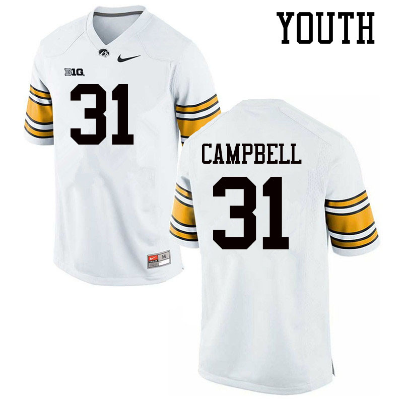 Youth #31 Jack Campbell Iowa Hawkeyes College Football Jerseys Sale-White - Click Image to Close